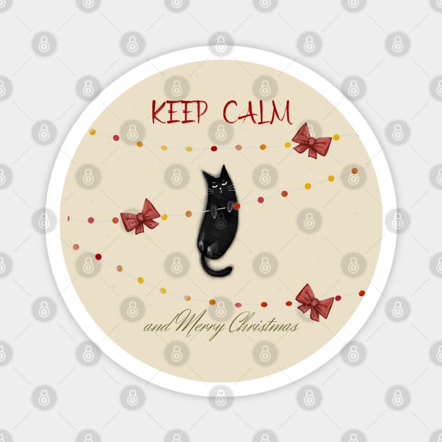 Merry Christmas - Black cats with Santa hat. Magnet by Olena Tyshchenko
